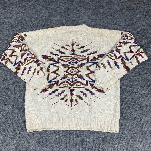Vintge BD Baggies Sweater Mens Medium White Handknit Aztec Southwestern Abstract - Picture 12 of 12
